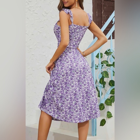 VETIOR Womens Cap Sleeve Square Neck Floral Sun
Dress; Purple & White; Size: XL - Picture 4 of 10